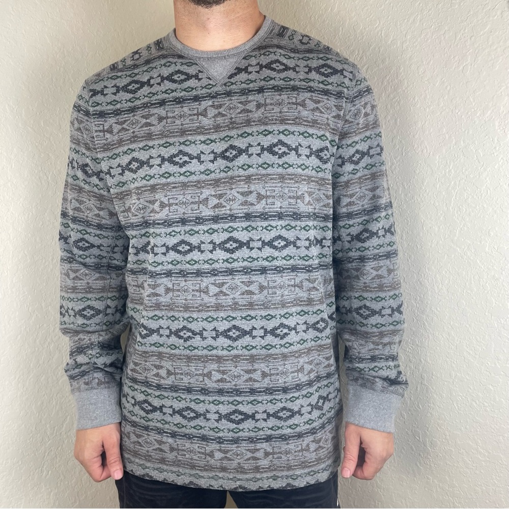 Eddie Bauer waffle knit top Western Tribal size L oversized fits XXL Gray